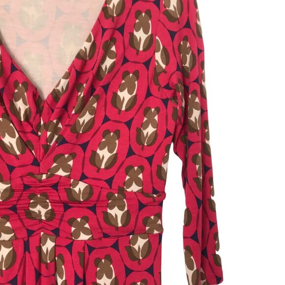 Boden Womens Dress Size 6R Red Brown Empire Waist Leaf Print Knee Length Casual - Picture 4 of 9